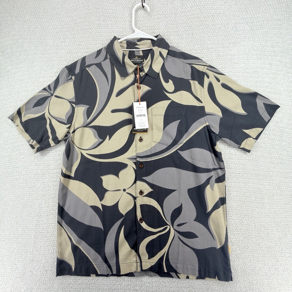 NEW Quiksilver Waterman Cruisin Shirt Mens S Phantom Hawaiian Floral Aloha